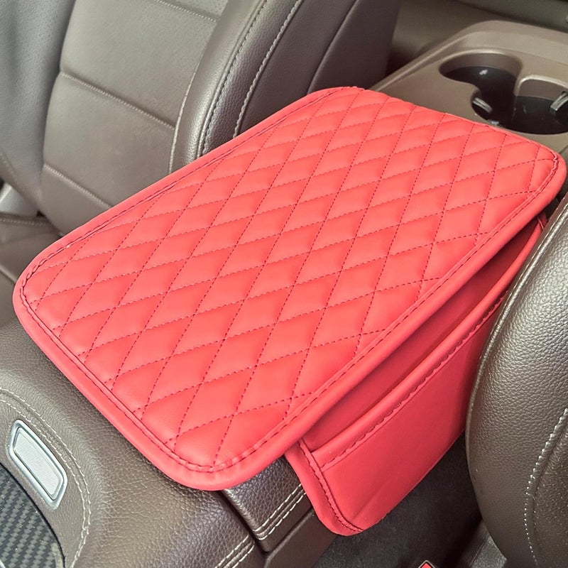 Tioollev Car Armrest Box Cover Diamond Quilted Grade Leather Console Organizer Car with Side Storage Pocket Universal Vehicle Middle Console Cover, Most Vehicle, SUV, Truck. (Red) - Image 4